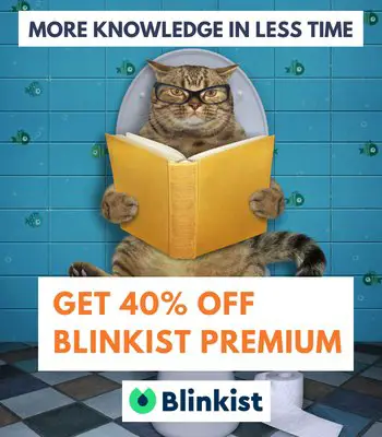 Cat sitting on the toilet reading a book on the Blinkist app