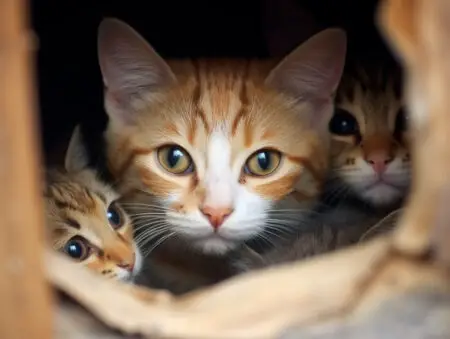 Cat hiding her kittens