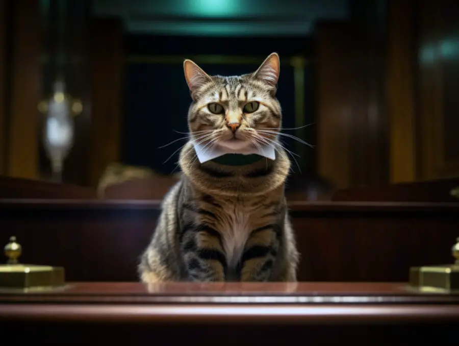 Cat as a Judge in a courtroom