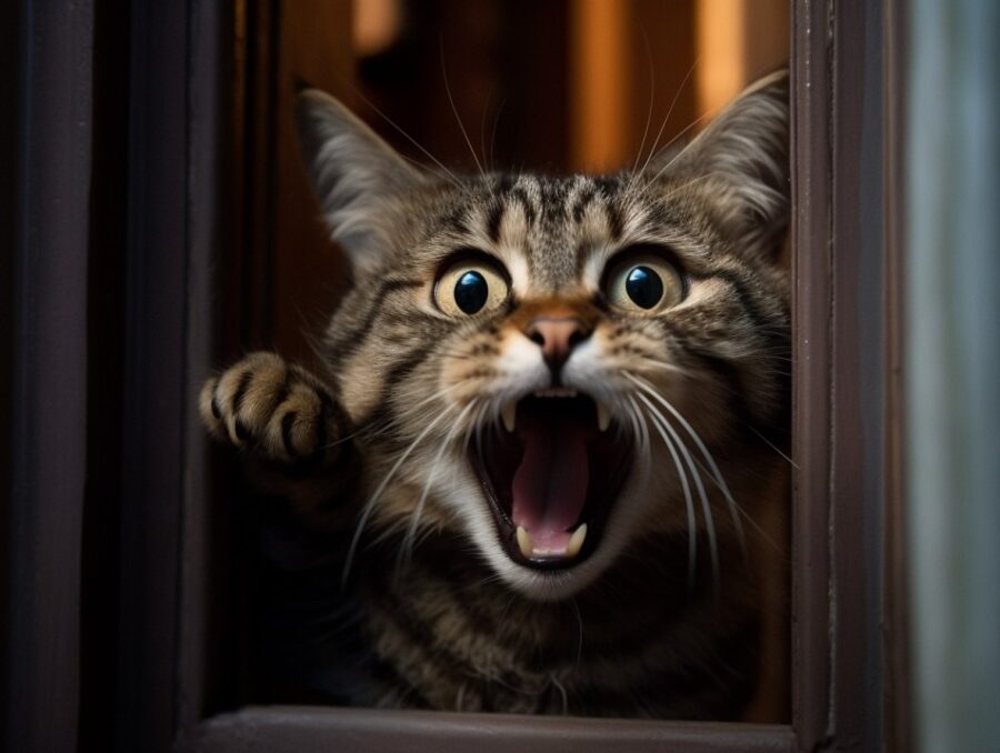Cat meowing, near the door