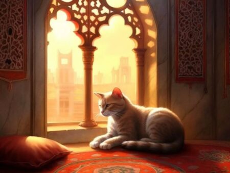 Cat at a mosque, by a window