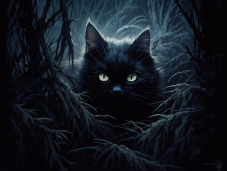 Cat at night in the forest