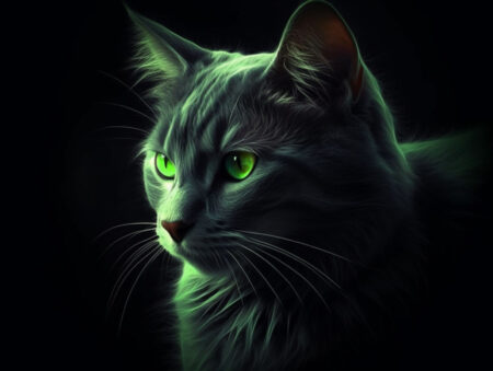 Cat at night, with greenish hue