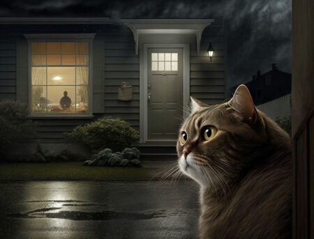 Cat watching at night the neighbor