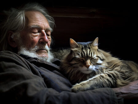 Cat on an old man