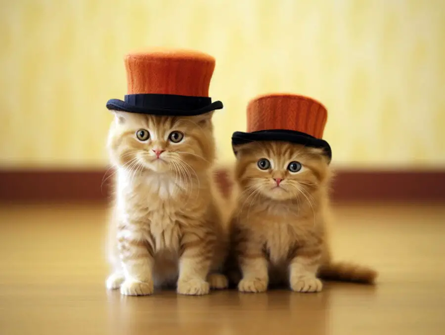 Two copycats, wearing the same hat