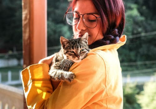 Girl is hugging the cat