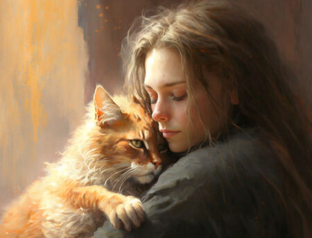 Girl with her loving cat
