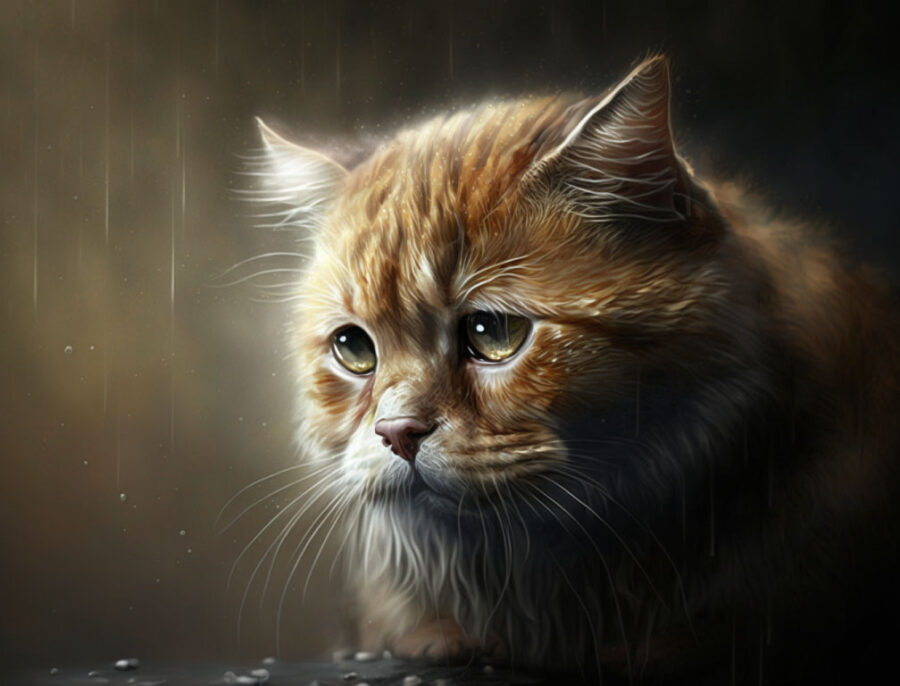 Sad cat crying