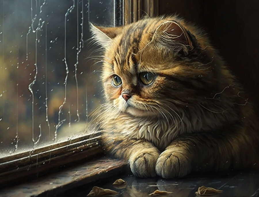 Sad cat on window sill